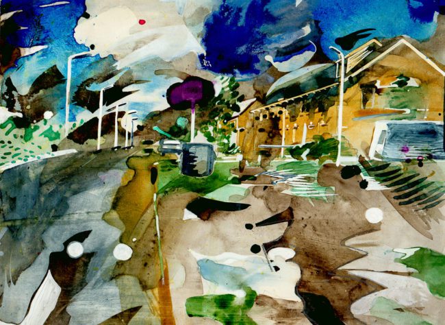 De groeten uit Hoofddorp, Gemengde techniek op MDF, ± 20 x 30 cm