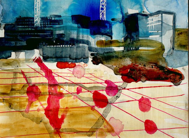 De groeten uit Hoofddorp, Gemengde techniek op MDF, ± 20 x 30 cm