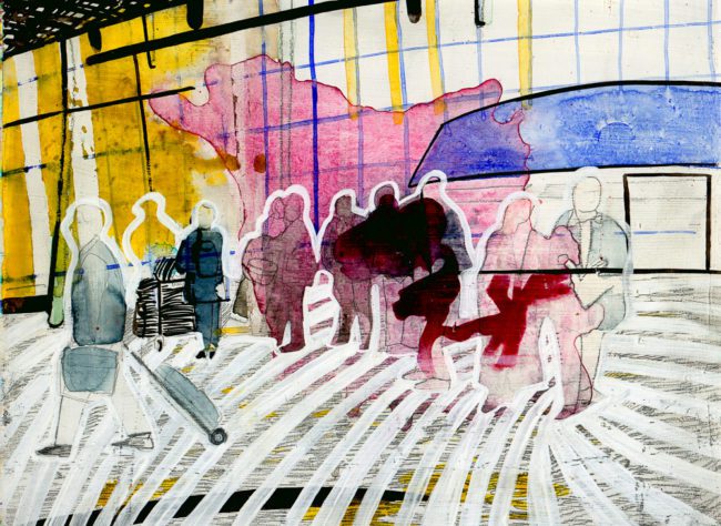 De groeten uit Hoofddorp, Gemengde techniek op MDF, ± 20 x 30 cm