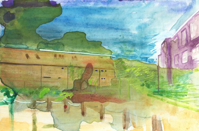 De groeten uit Hoofddorp, Gemengde techniek op MDF, ± 20 x 30 cm