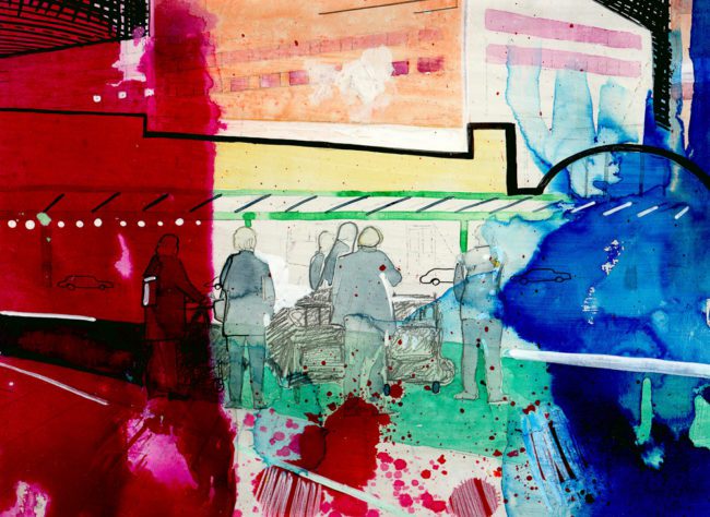 De groeten uit Hoofddorp, Gemengde techniek op MDF, ± 20 x 30 cm