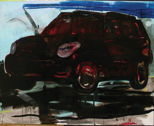 Angst. Detail staged painting, installatie tijdens tentoonstelling De Idioot, De Vishal 2004, Haarlem