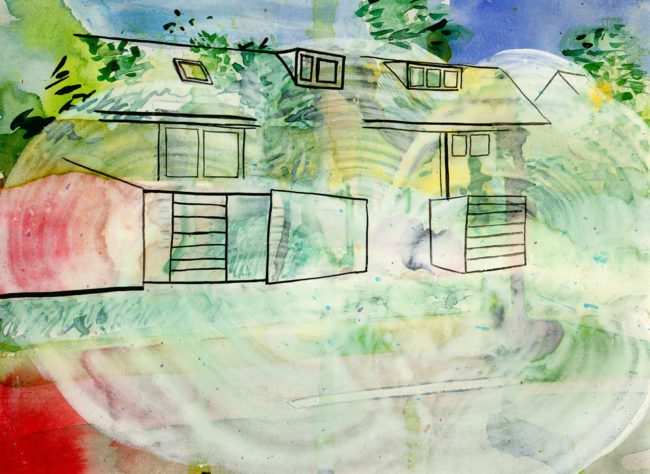 De groeten uit Hoofddorp, Gemengde techniek op MDF, ± 20 x 30 cm