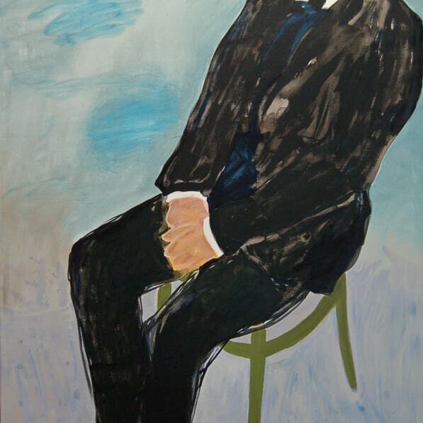 Painting of young Winston Churchill, seated figure, dark jacket