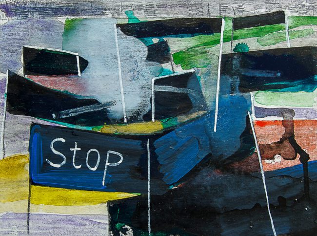 Syncope, documentaire installatie van 50 schilderijen van Marcel van Kerkvoorde over geschiedenis, educatie en erfgoed, Fort bij Asperen, 2018.