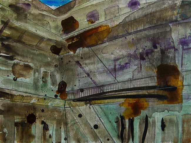 Syncope, documentaire installatie van 50 schilderijen van Marcel van Kerkvoorde over geschiedenis, educatie en erfgoed, Fort bij Asperen, 2018.