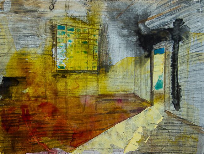 Syncope, documentaire installatie van 50 schilderijen van Marcel van Kerkvoorde over geschiedenis, educatie en erfgoed, Fort bij Asperen, 2018.