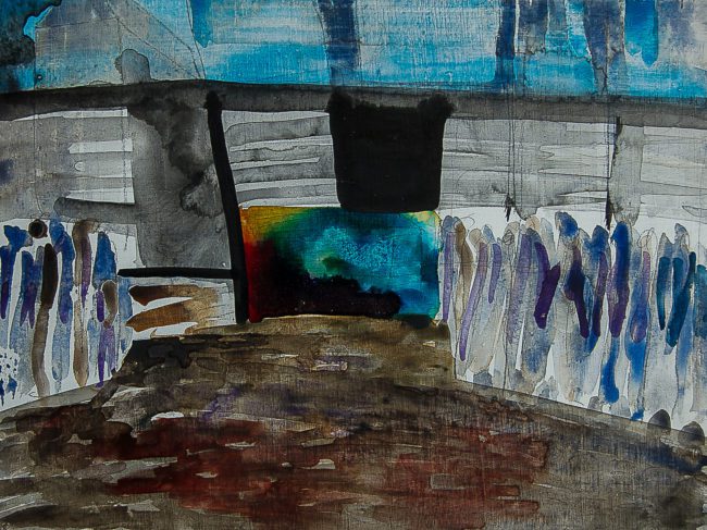 Syncope, documentaire installatie van 50 schilderijen van Marcel van Kerkvoorde over geschiedenis, educatie en erfgoed, Fort bij Asperen, 2018.