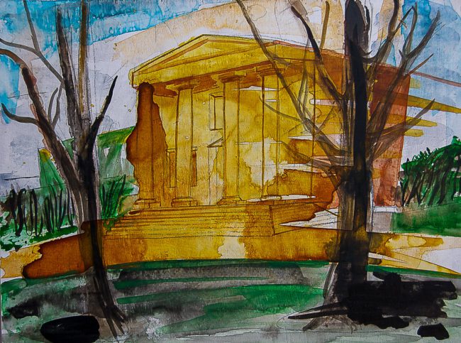 Syncope, documentaire installatie van 50 schilderijen van Marcel van Kerkvoorde over geschiedenis, educatie en erfgoed, Fort bij Asperen, 2018.