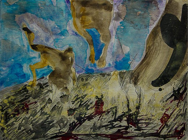 Syncope, documentaire installatie van 50 schilderijen van Marcel van Kerkvoorde over geschiedenis, educatie en erfgoed, Fort bij Asperen 2018.