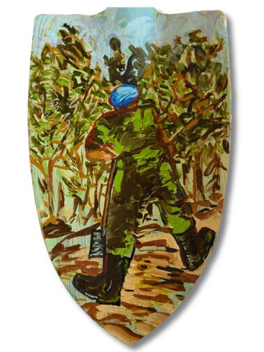 Don’t shoot the pianoplayer van Marcel van Kerkvoorde, installatie met bladgoud en bladzilver, verwijzend naar Srebrenica 1995