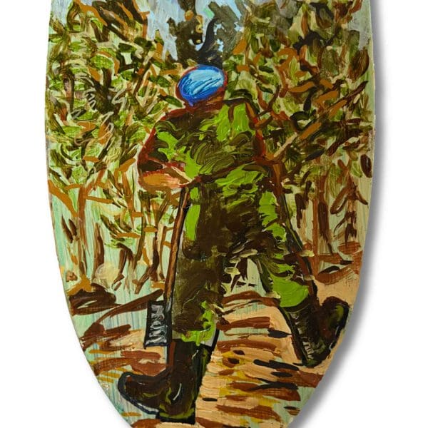 Don’t shoot the pianoplayer van Marcel van Kerkvoorde, installatie met bladgoud en bladzilver, verwijzend naar Srebrenica 1995