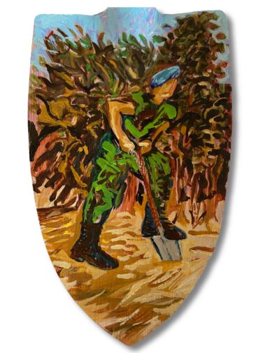 Don’t shoot the pianoplayer van Marcel van Kerkvoorde, installatie met bladgoud en bladzilver, verwijzend naar Srebrenica 1995