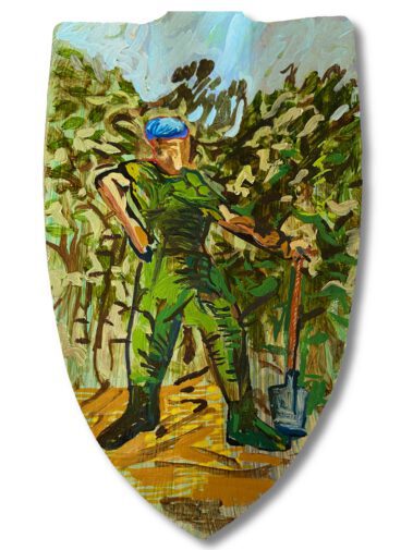 Don’t shoot the pianoplayer van Marcel van Kerkvoorde, installatie met bladgoud en bladzilver, verwijzend naar Srebrenica 1995