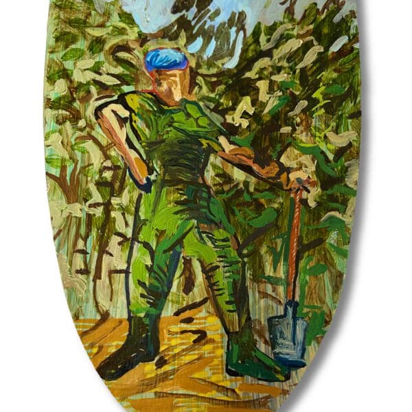 Don’t shoot the pianoplayer van Marcel van Kerkvoorde, installatie met bladgoud en bladzilver, verwijzend naar Srebrenica 1995