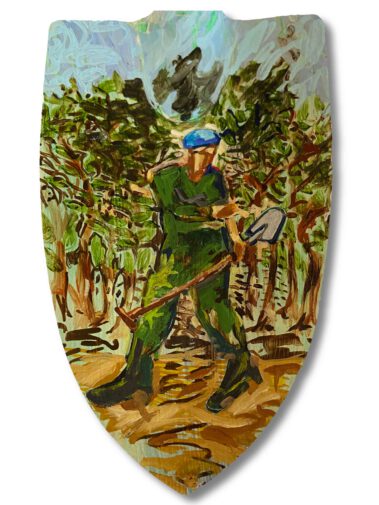 Don’t shoot the pianoplayer van Marcel van Kerkvoorde, installatie met bladgoud en bladzilver, verwijzend naar Srebrenica 1995