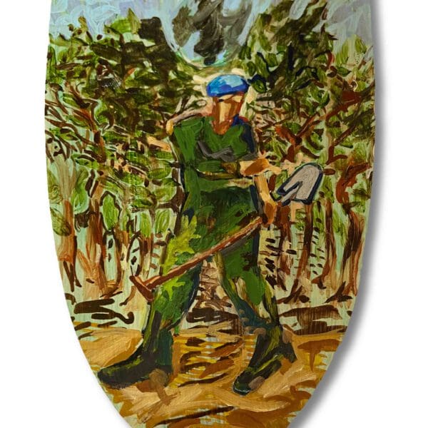 Don’t shoot the pianoplayer van Marcel van Kerkvoorde, installatie met bladgoud en bladzilver, verwijzend naar Srebrenica 1995