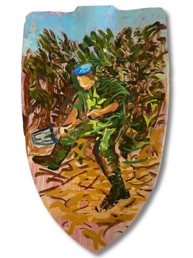 Don’t shoot the pianoplayer van Marcel van Kerkvoorde, installatie met bladgoud en bladzilver, verwijzend naar Srebrenica 1995