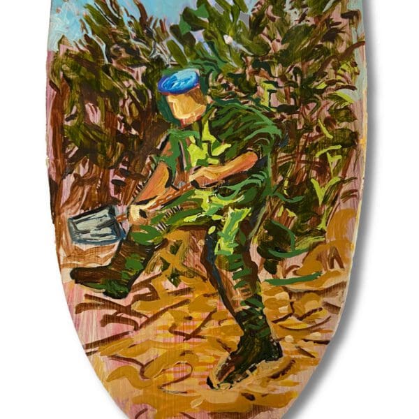 Don’t shoot the pianoplayer van Marcel van Kerkvoorde, installatie met bladgoud en bladzilver, verwijzend naar Srebrenica 1995