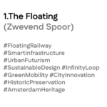 Titeltekst van ‘The Floating (Zwevend Spoor)’ met tags: #FloatingRailway #SmartInfrastructure #UrbanFuturism #SustainableDesign