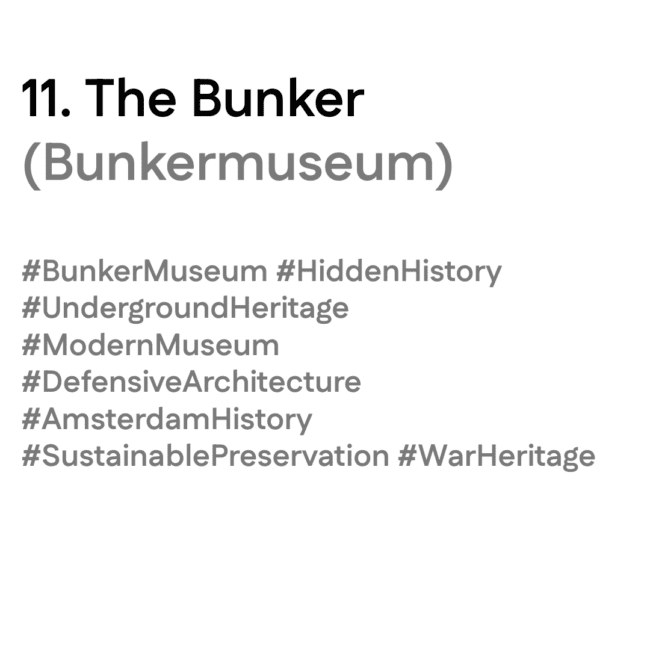 Titeltekst van ‘The Bunker (Bunkermuseum)’ met tags: #BunkerMuseum #HiddenHistory #DefensiveArchitecture #SustainablePreservation