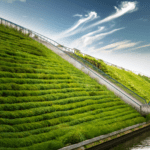 De Groene Dijk, een innovatieve brug met tunnels en een waterval, die geschiedenis en duurzaamheid combineert.