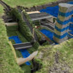 Maquette van De Groene Dijk, met een verhoogde groene route en tunnels voor treinen.