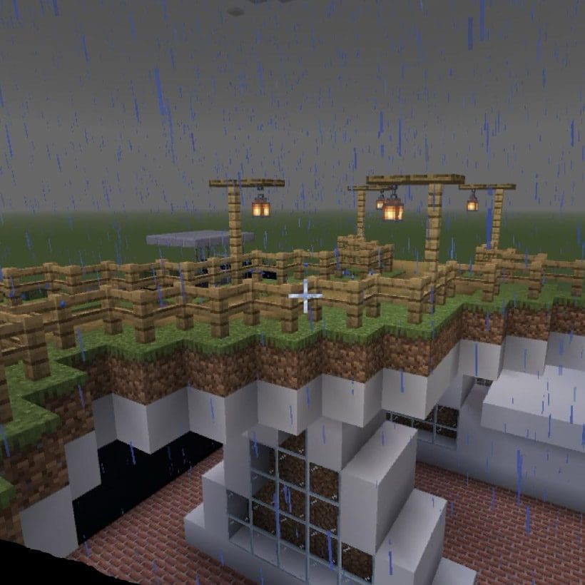 Minecraft-visualisatie van ‘The Serpent Bridge (De Slangenbrug)’ met een organische vorm die door het landschap slingert.