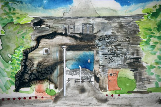 De groeten uit Hoofddorp, Gemengde techniek op MDF, ± 20 x 30 cm