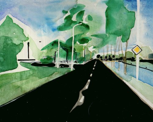 De groeten uit Hoofddorp, Gemengde techniek op MDF, ± 20 x 30 cm