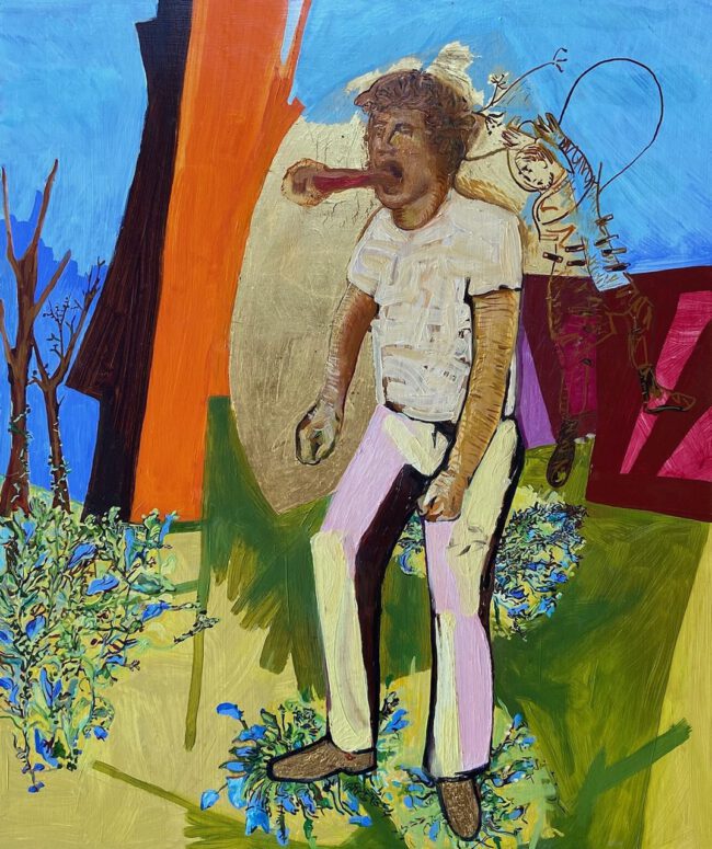 Schilderij I Am Your Nightmare van Marcel van Kerkvoorde, olieverf, inkt en bladgoud op paneel