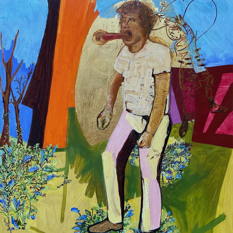 Schilderij I Am Your Nightmare van Marcel van Kerkvoorde, olieverf, inkt en bladgoud op paneel